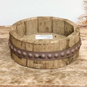 Vintage Grey Wood Barrel Candle Holder